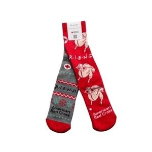 Red Cross Friends Crew Socks‎ 2 Pack Red Gray Holiday Christmas Thanksgiving New